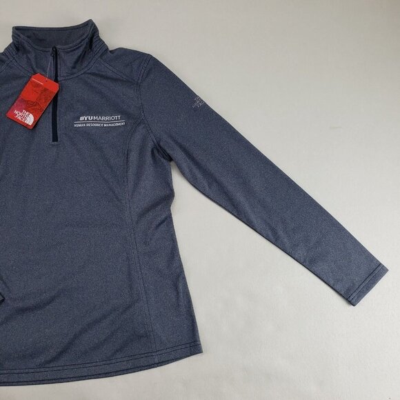 North Face 1/4 Zip Fleece Jacket Women Medium Blue Long Sleeve Pullover BYU Logo - Picture 2 of 9
